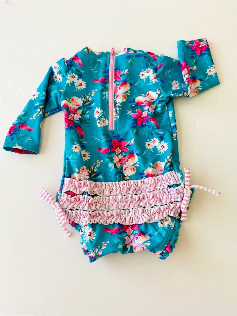 RuffleButts Baby UPF50+  Floral Long Sleeve One Piece Rash Guard 6-12M Swimsuit